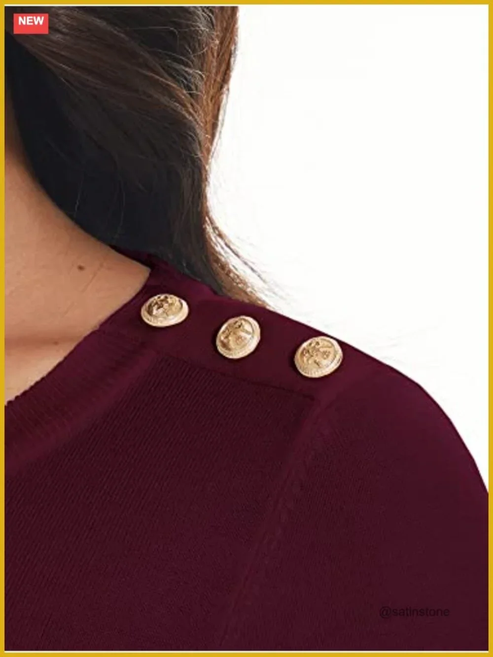 Women's 3/4 Sleeve Crewneck Sweater with Shoulder Buttons - Lightweight - Picture 5 of 5